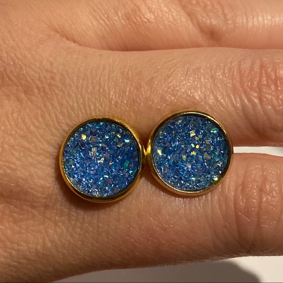 Stainless Steel Resin Druzy Earrings - Picture 2 of 3